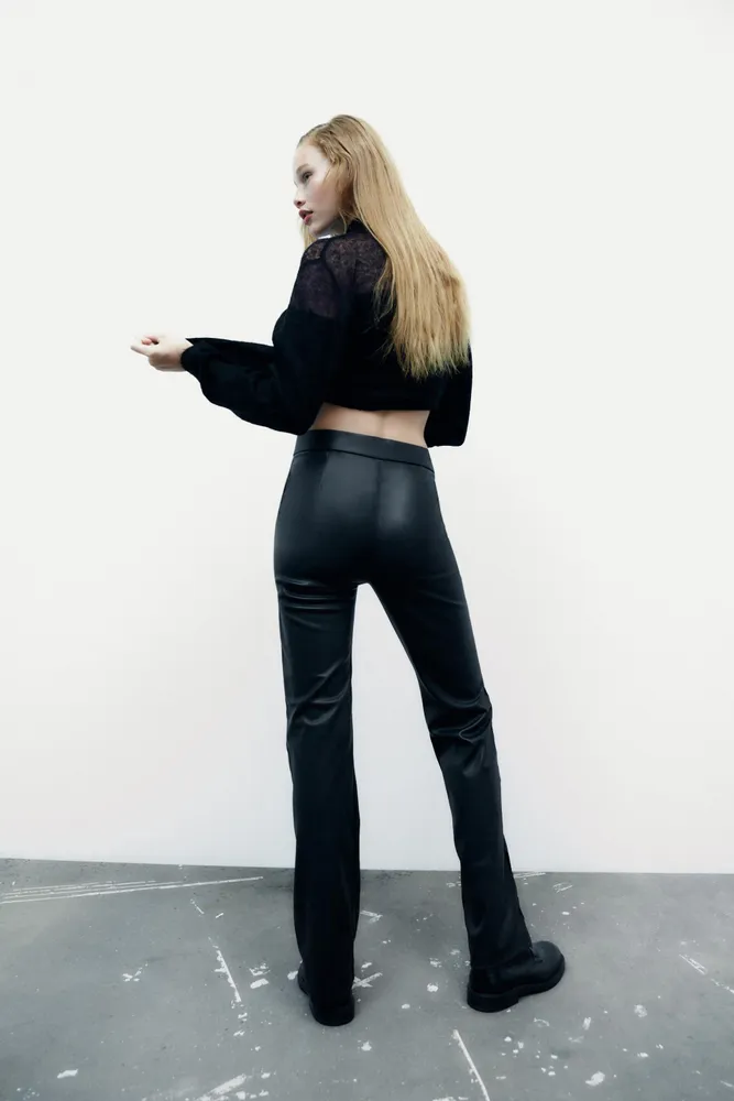 FAUX LEATHER FLARED PANTS