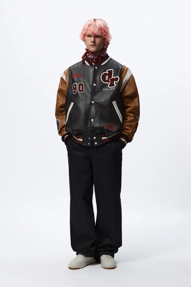 PATCHES LEATHER BOMBER JACKET