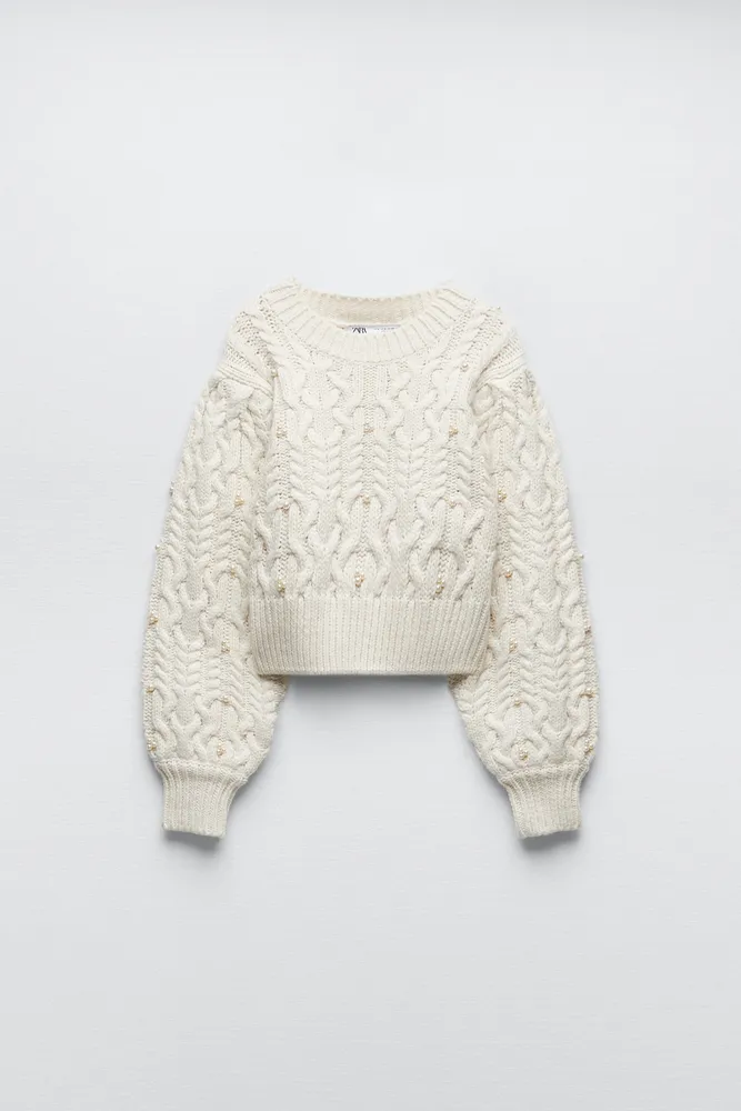 CABLE KNIT PEARL SWEATER