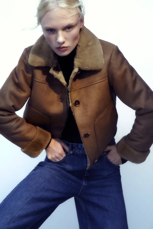 double faced cropped faux suede jacket