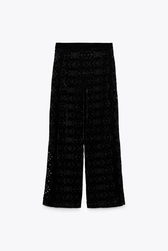 wholesale retailer ZARA PANTS WITH OPENWORK EMBROIDERY BLACK SIZE XS  2731/247/800