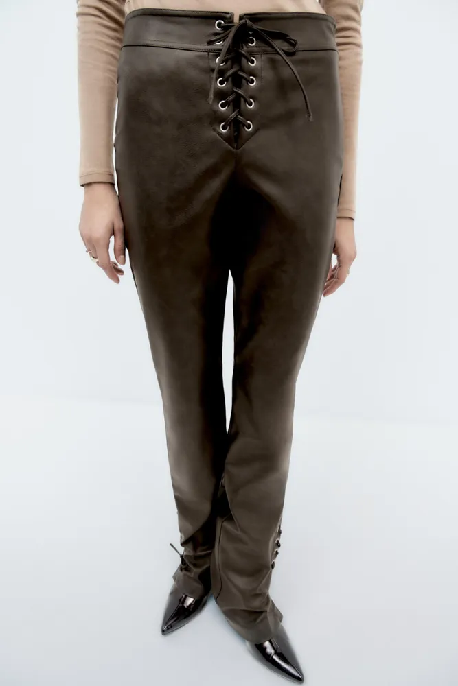 LACED FAUX LEATHER PANTS