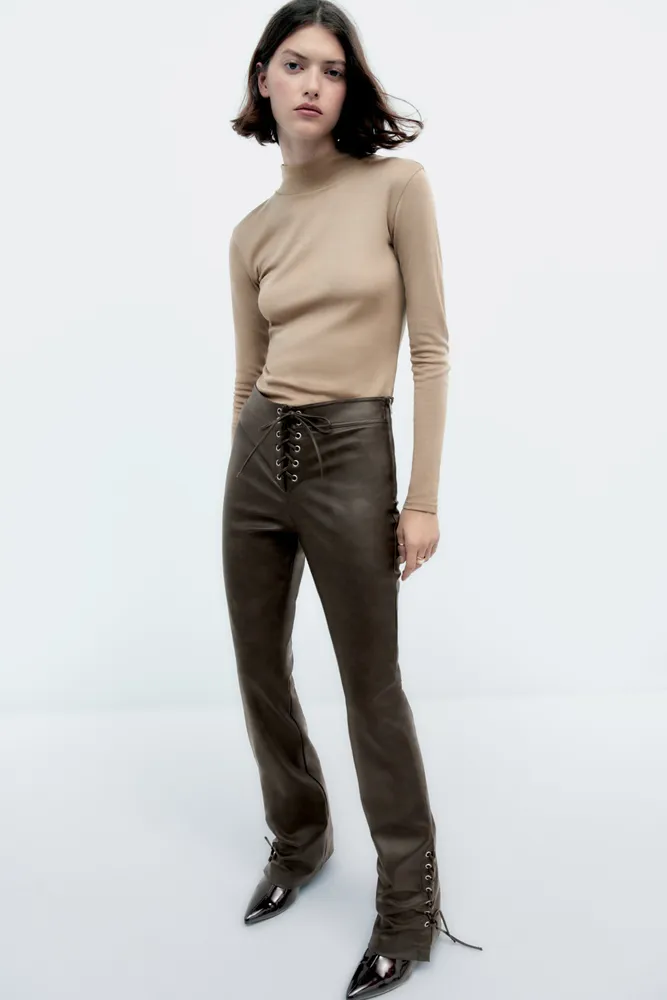 Zara LACED FAUX LEATHER PANTS