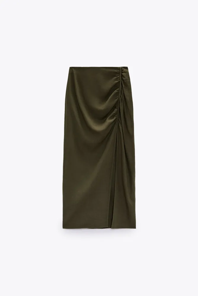 Zara RUCHED LINEN BLEND MIDI SKIRT