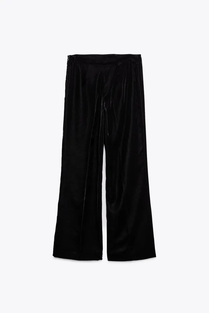 NEW! ZARA BLACK velvet velour flared high-waist bootcut trousers pants L  Large EUR 23,37 - PicClick FR