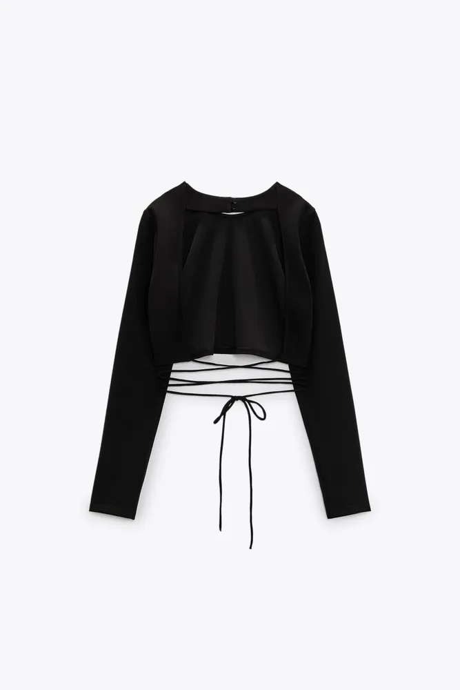 Elevate your style with this chic Zara black long sleeve crop top