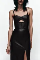 TOPSTITCHED FAUX LEATHER DRESS