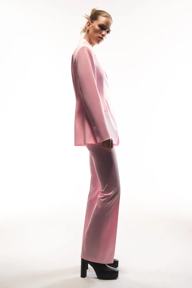 Zara Set Satin Effect Cropped Blazer and Wide Pants Pink Size XS S