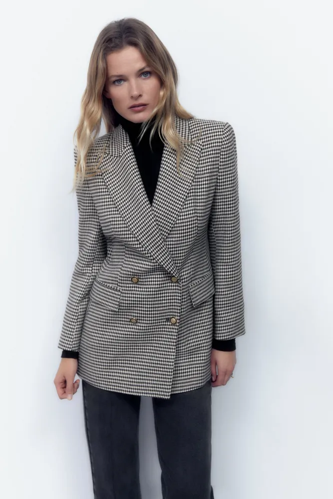 Zara DOUBLE BREASTED HOUNDSTOOTH BLAZER