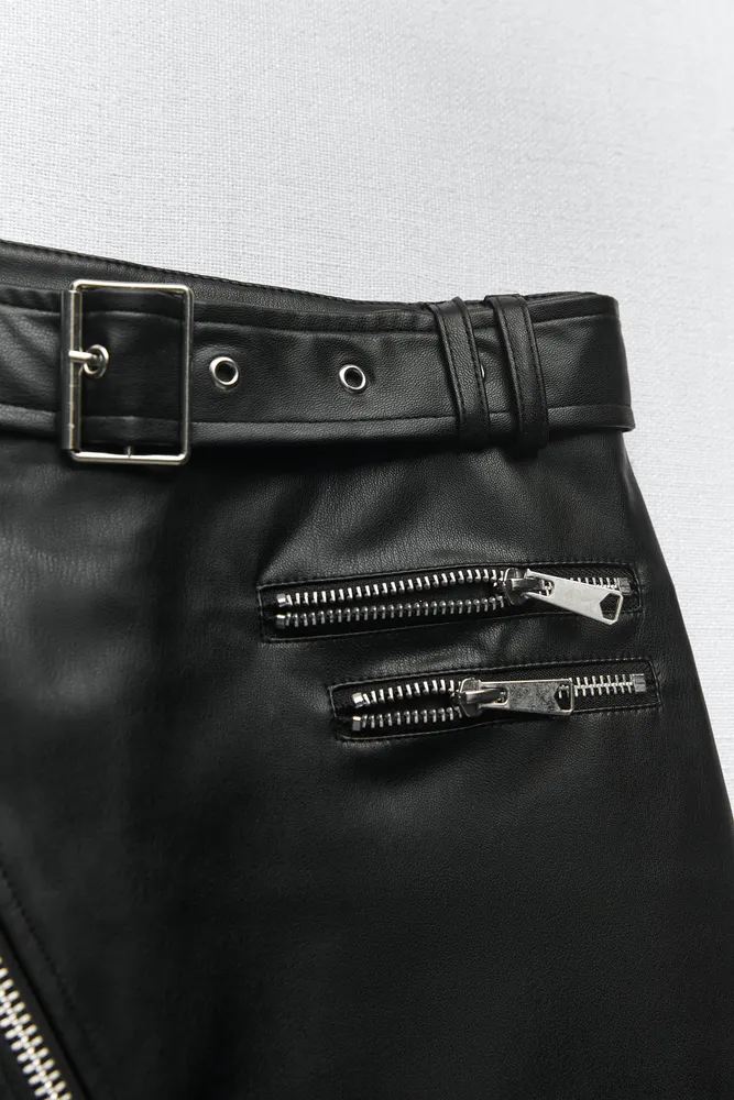 FAUX LEATHER SKIRT WITH ZIPPERS