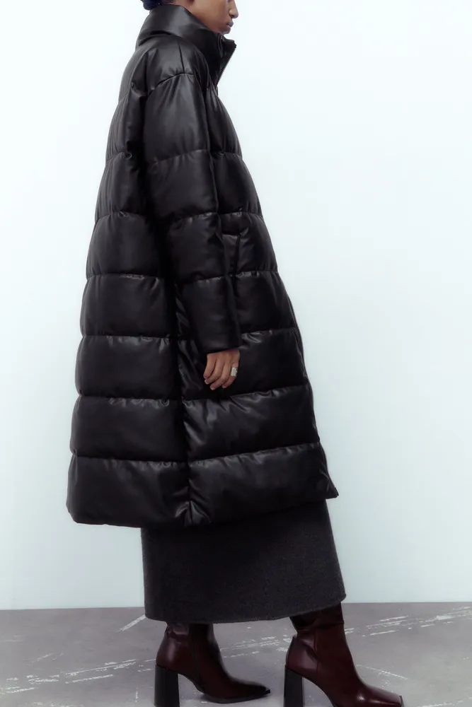 FAUX LEATHER PUFFER COAT
