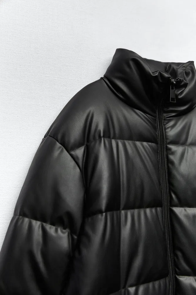 FAUX LEATHER PUFFER COAT