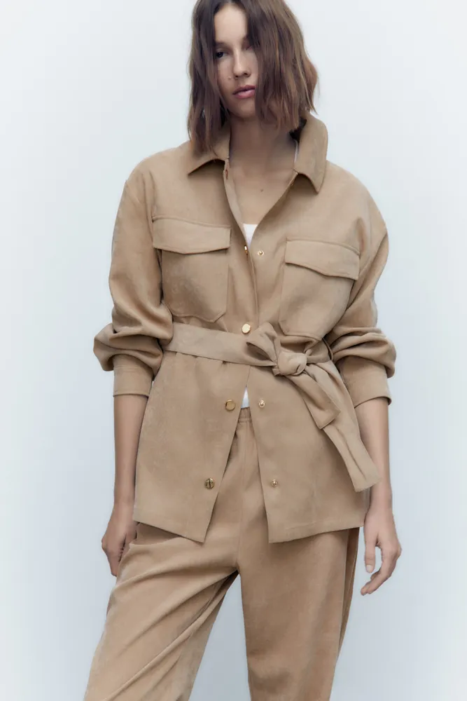 BELTED OVERSHIRT WITH GOLDEN BUTTONS