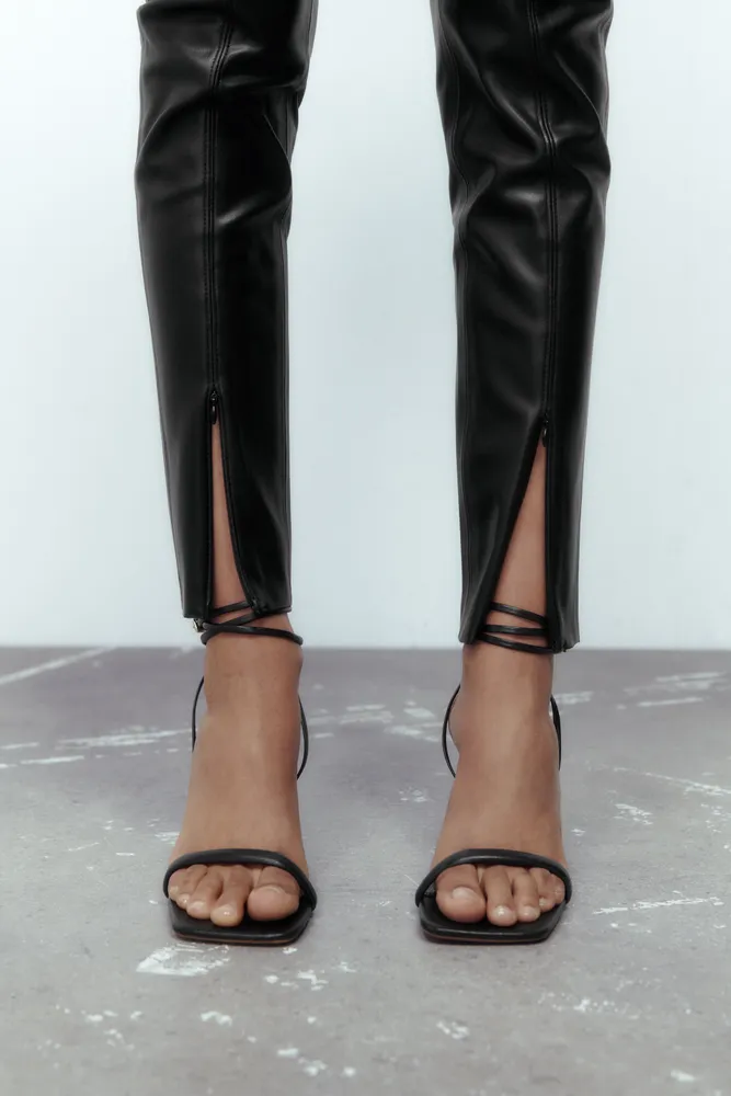 Zara Faux Leather Leggings Extra Long Trousers Zip - Depop
