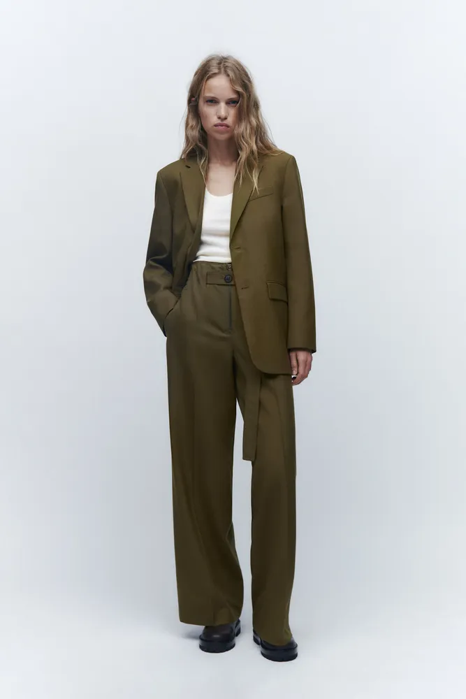 Zara BELTED WOOL BLEND PANTS