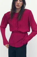SEMI-SHEER BLOUSE WITH SHOULDER PADS