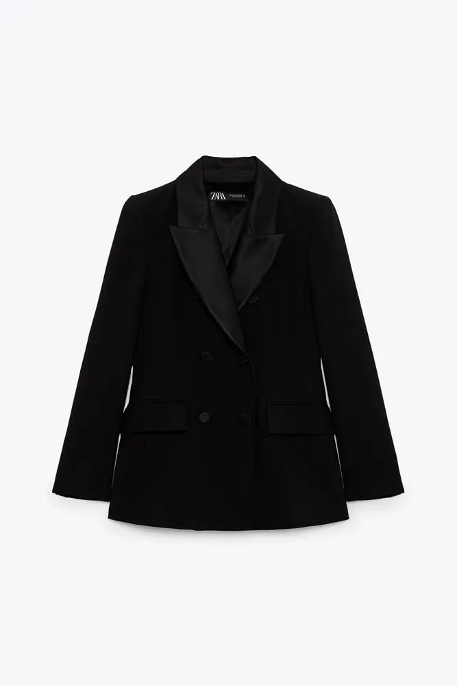 DOUBLE BREASTED SATIN EFFECT LAPEL BLAZER