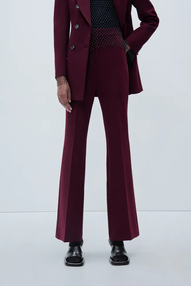 Burgundy corduroy wide leg trousers zara  Vinted