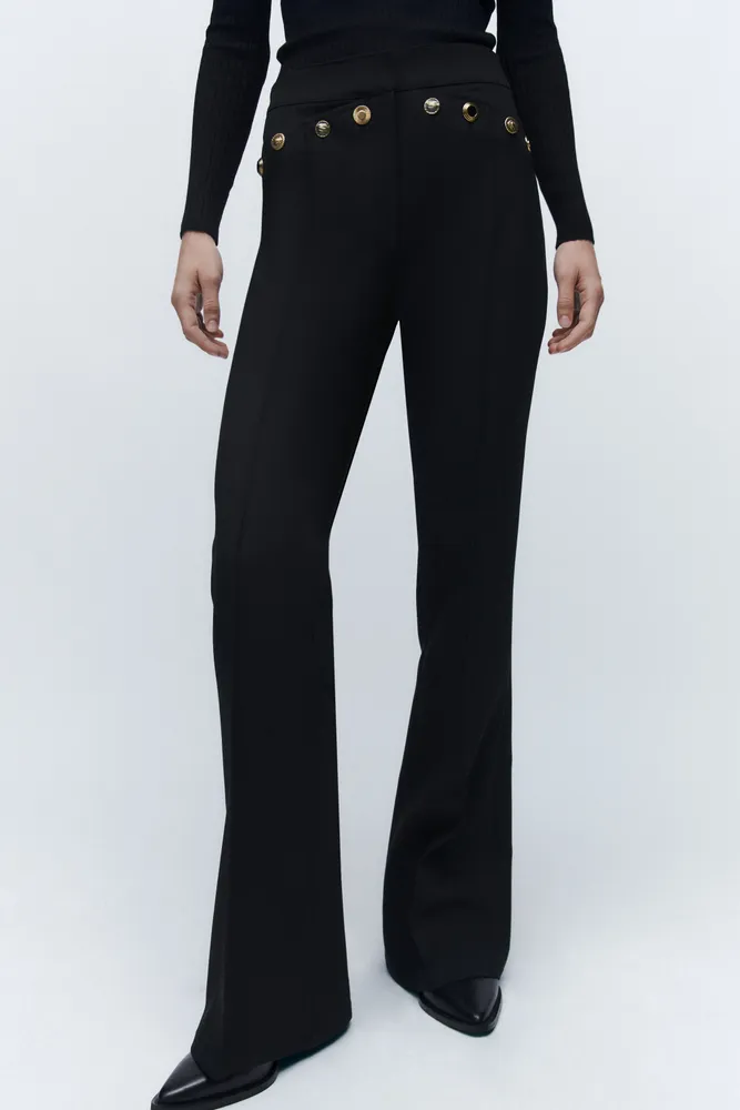 METAL BUTTONED FLARED PANTS