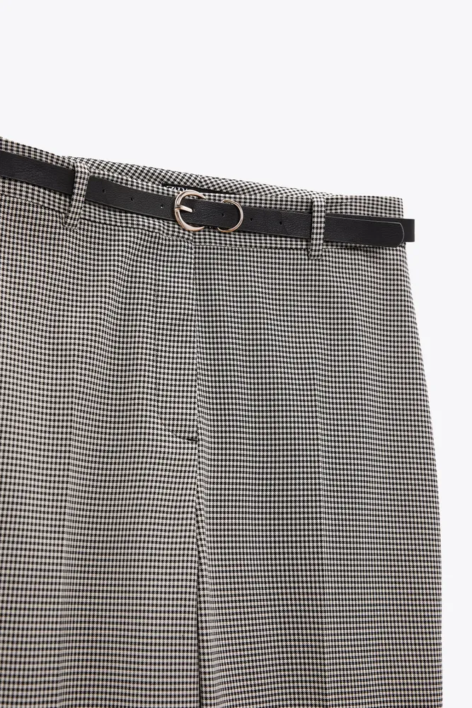 BELTED HOUNDSTOOTH PANTS