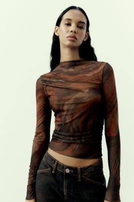 Zara PRINTED TULLE CROP TOP | Metropolis at Metrotown