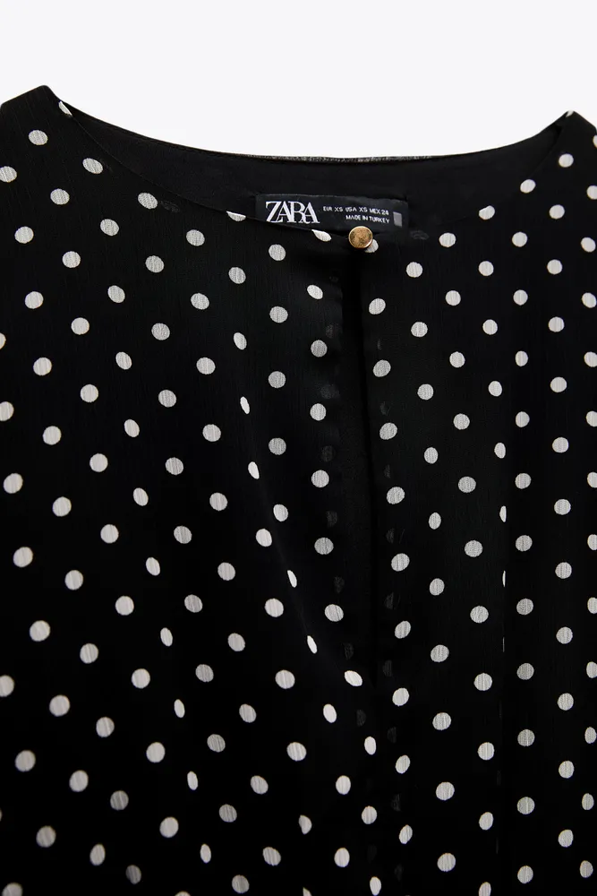 NWT Zara Ruffled Polka Dot Blouse, XS, white/black