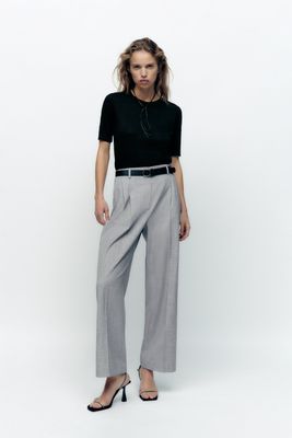 BELTED PLEATED PANTS