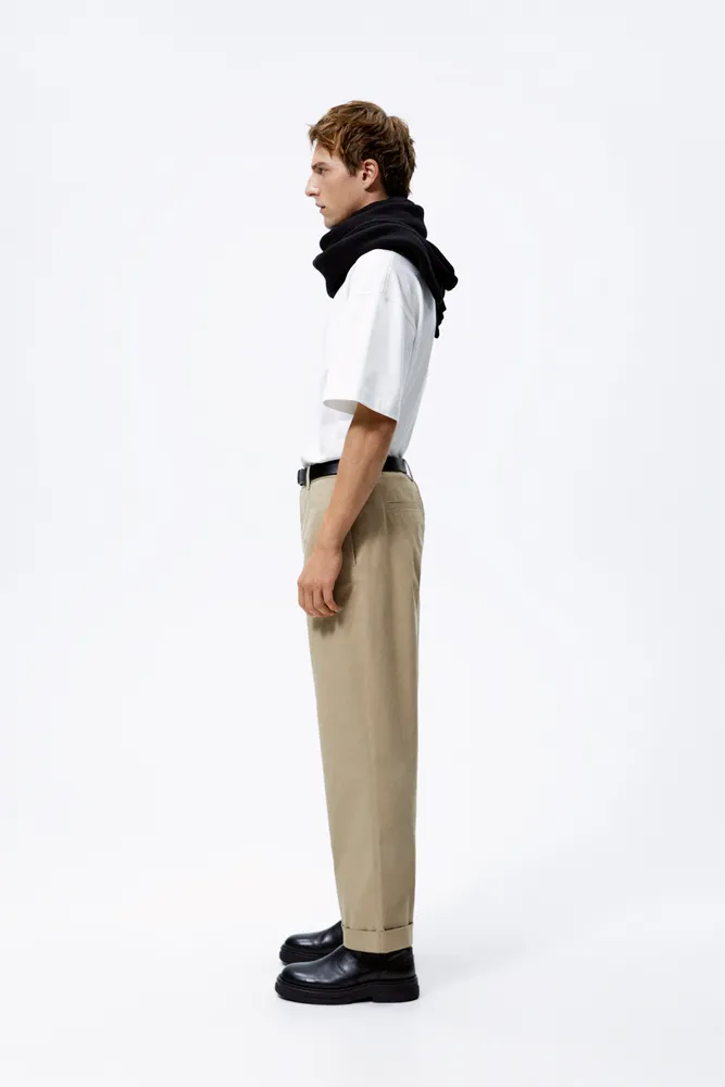 TOPSTITCHED WIDE FIT PANTS