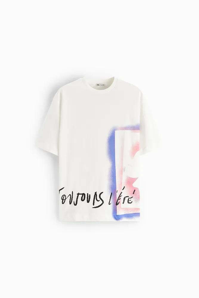 Zara - Graffiti Print T-Shirt - Blue - Unisex