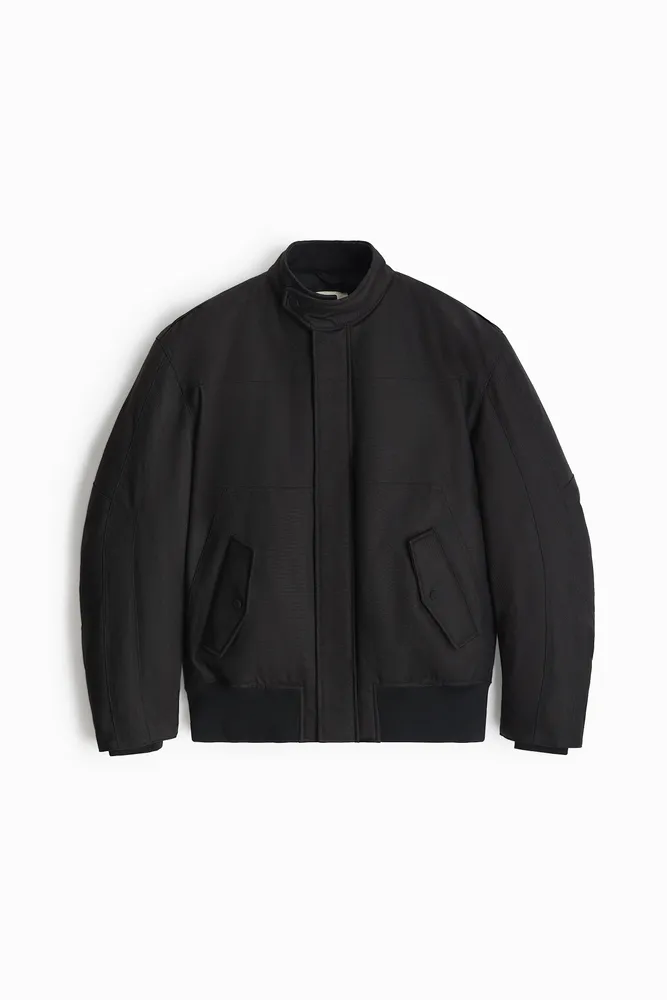 TEXTURED WEAVE BOMBER JACKET - Black