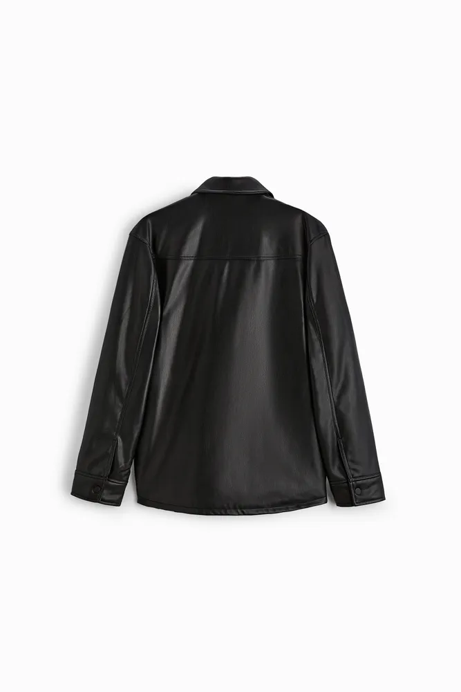 FAUX LEATHER QUILTED OVERSHIRT