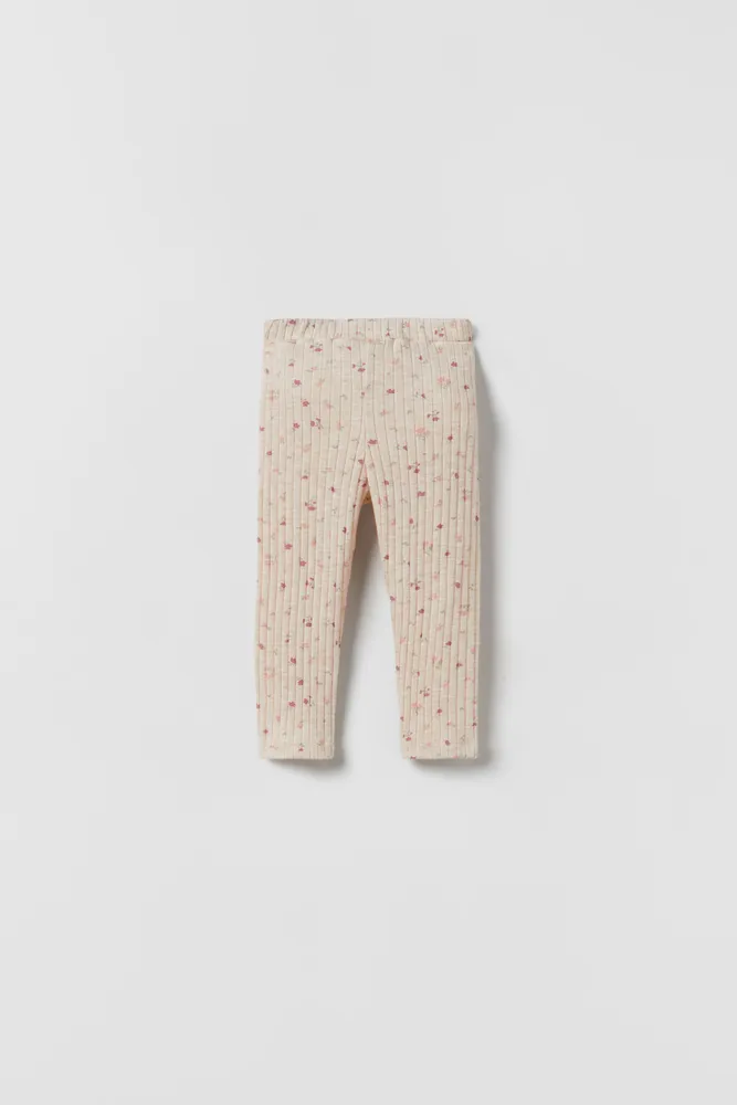 Zara FLORAL SOFT TOUCH RIBBED LEGGINGS