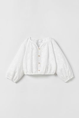 EMBROIDERED EYELET COTTON BLOUSE