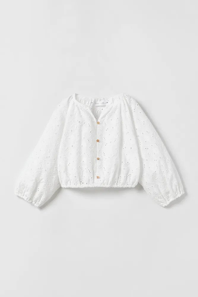 EMBROIDERED EYELET COTTON BLOUSE