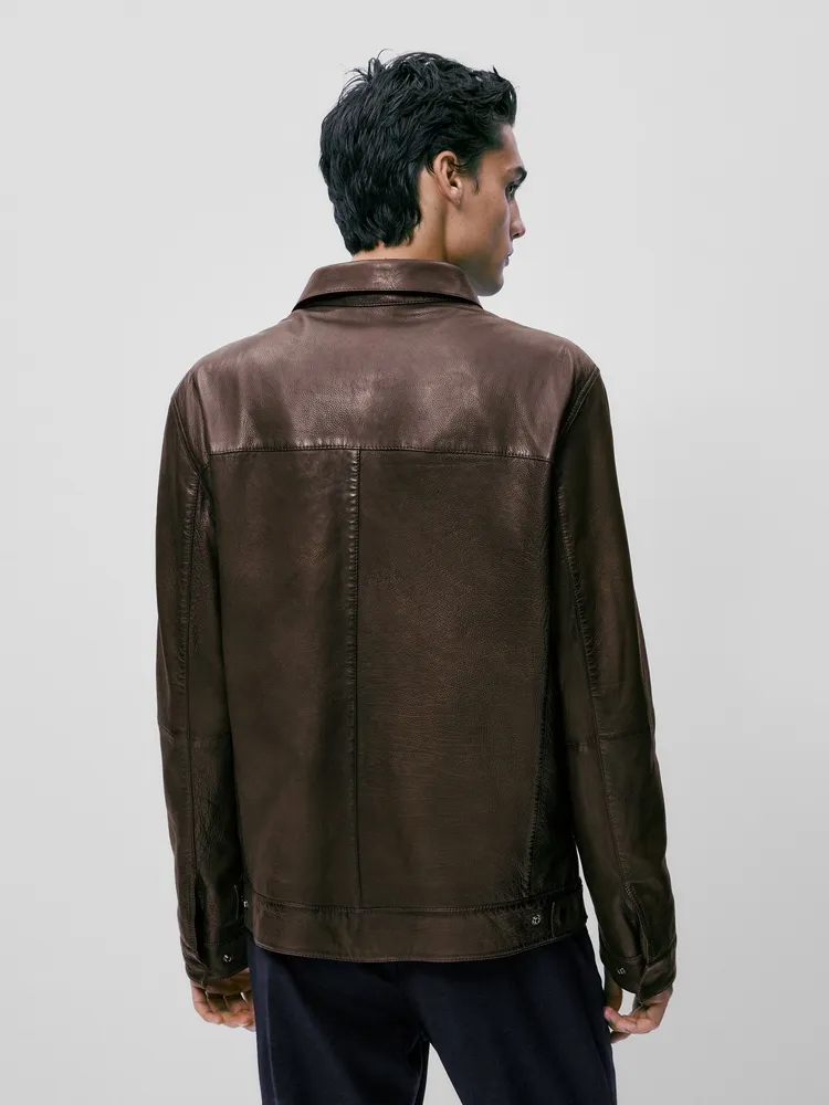 Tumbled leather jacket with pockets