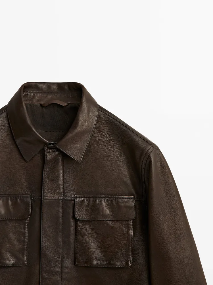Tumbled leather jacket with pockets