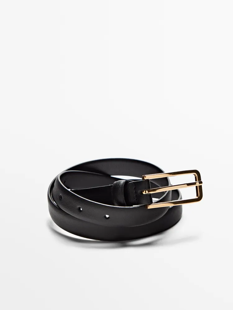 Leather belt with rectangular buckle