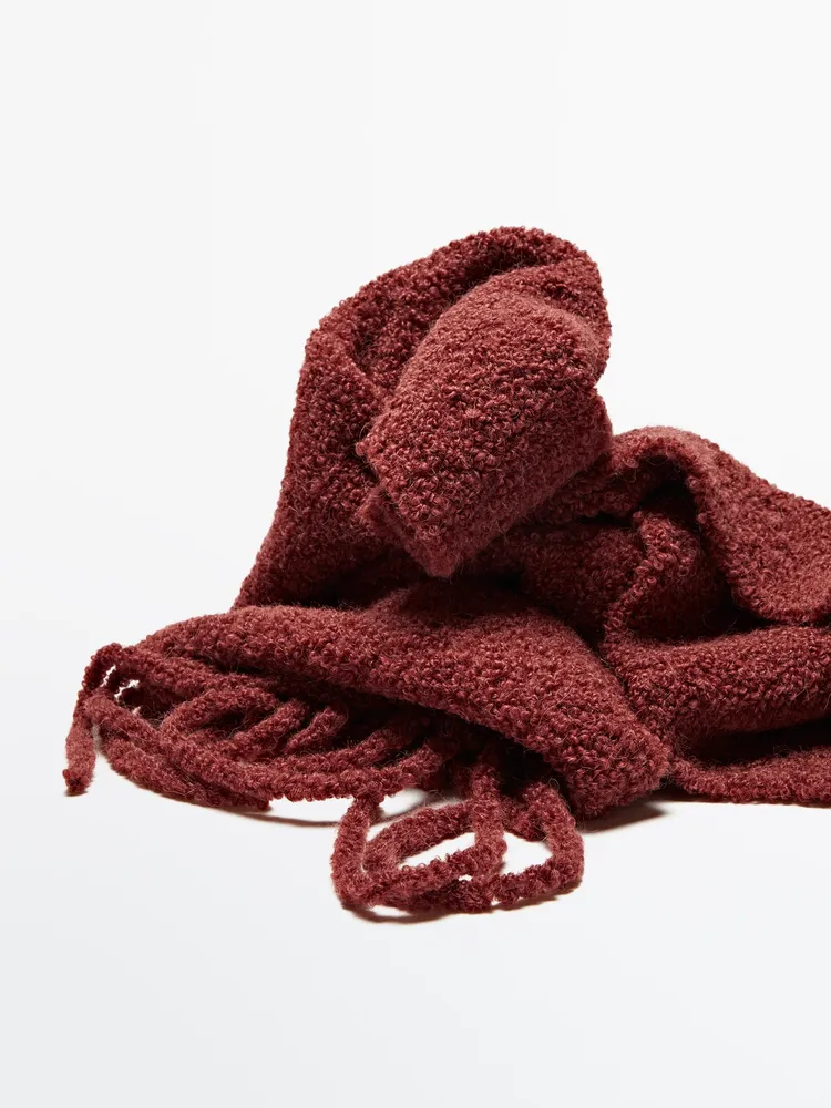 Bouclé knit scarf with fringe detail