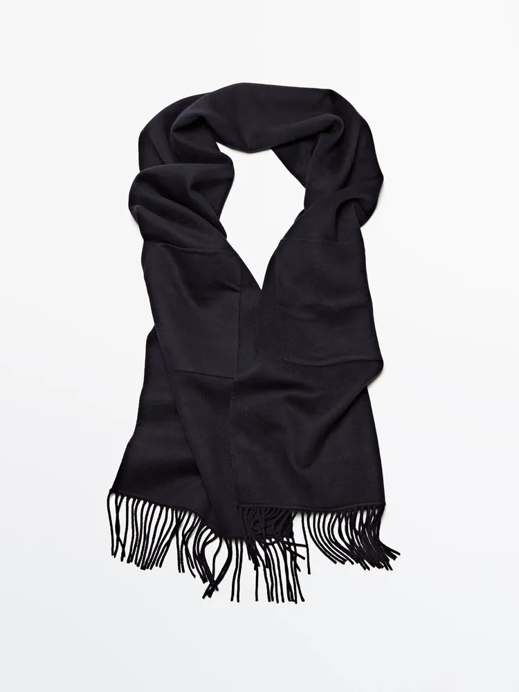 Fringed scarf with pocket detail