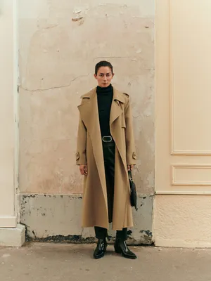 Wool trench coat with belt