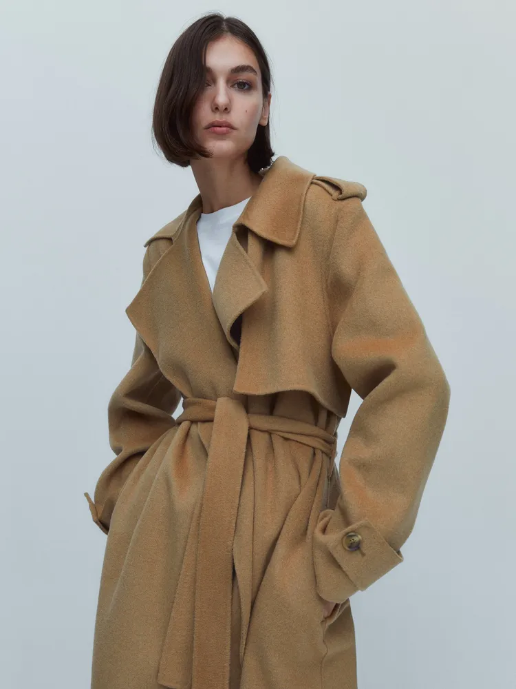 Wool trench coat with belt