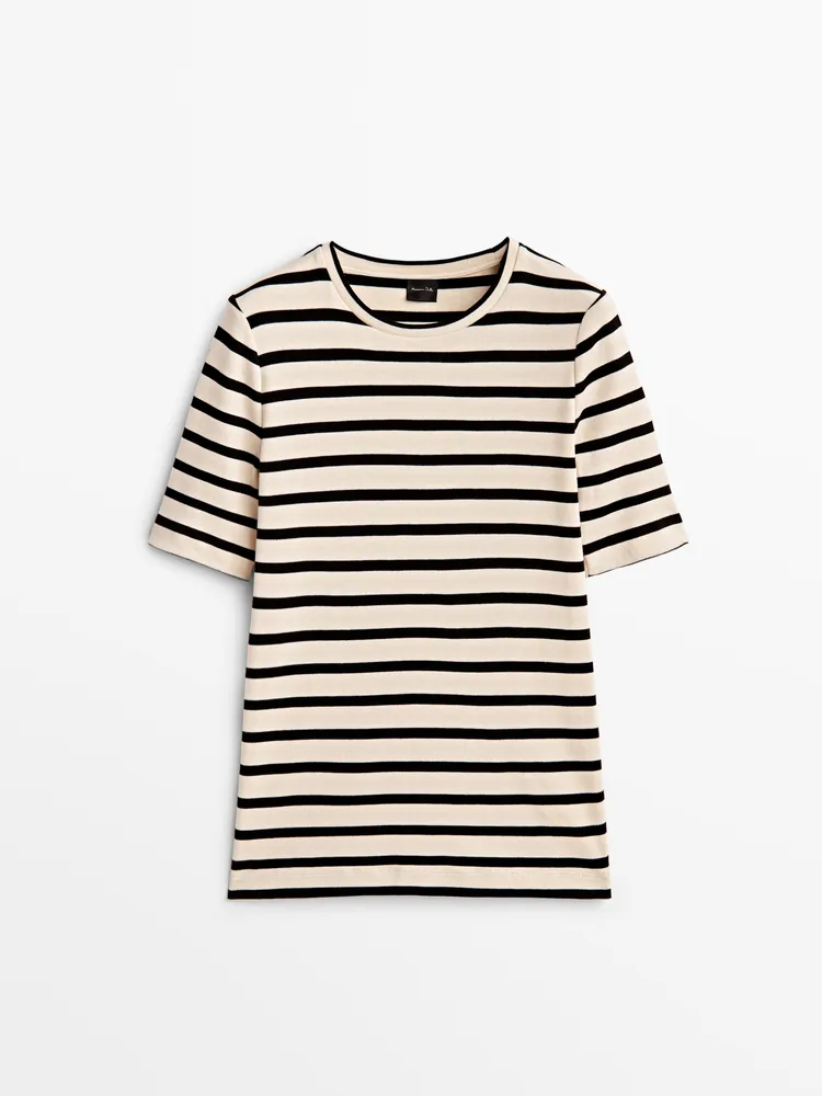 Cotton short sleeve striped T-shirt