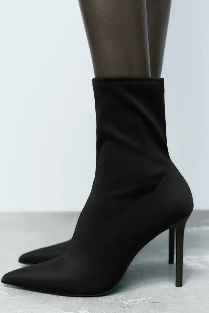 HIGH HEEL FABRIC ANKLE BOOTS