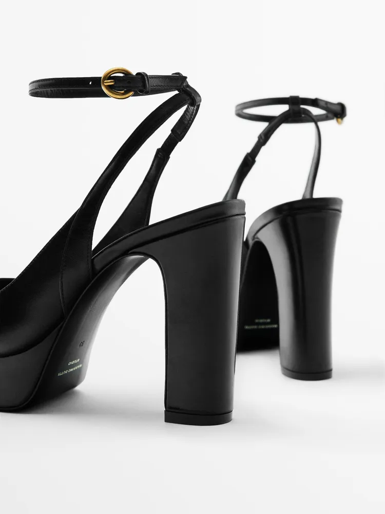 High-heel slingback leather platform shoes