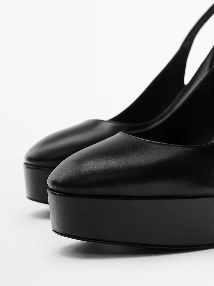 High-heel slingback leather platform shoes