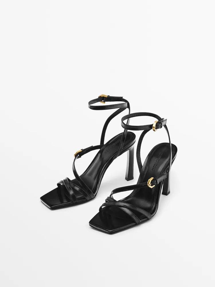 Strappy leather high-heel sandals with buckle