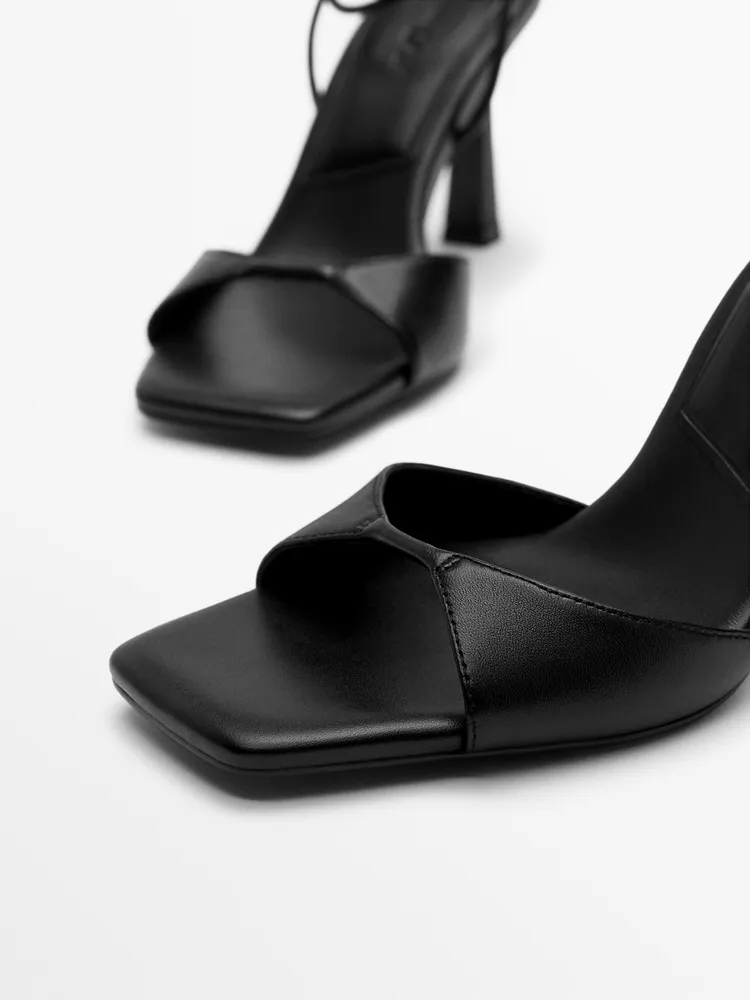 High-heel leather sandals with square toe