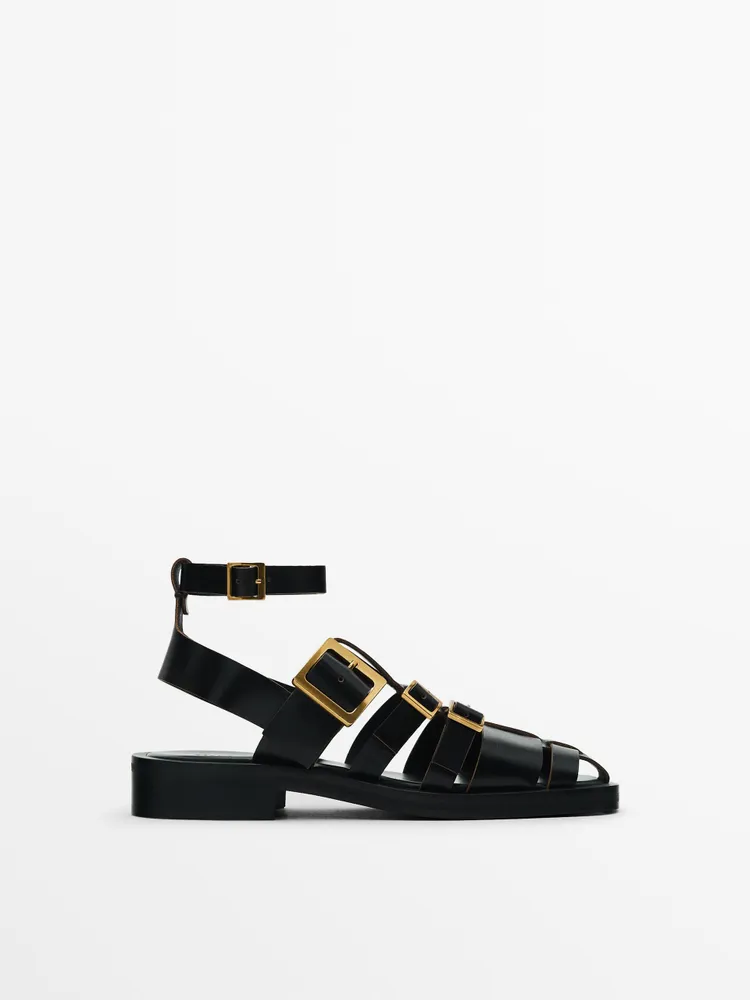 Leather cage sandals with buckles