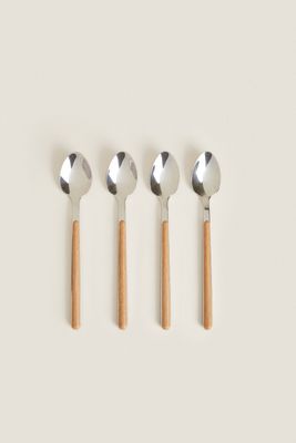 BOX 4 DESSERT SPOONS WITH ROUND HANDLE DETAIL