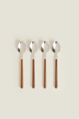 BOX 4 DESSERT SPOONS WITH ROUND HANDLE DETAIL